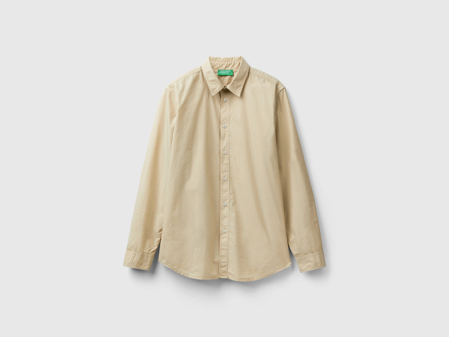 Camicia slim fit 100% cotone da uomo beige | Benetton Outlet