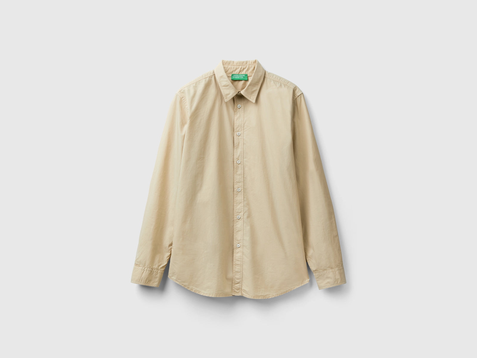 Camicia slim fit 100% cotone da uomo beige | Benetton Outlet
