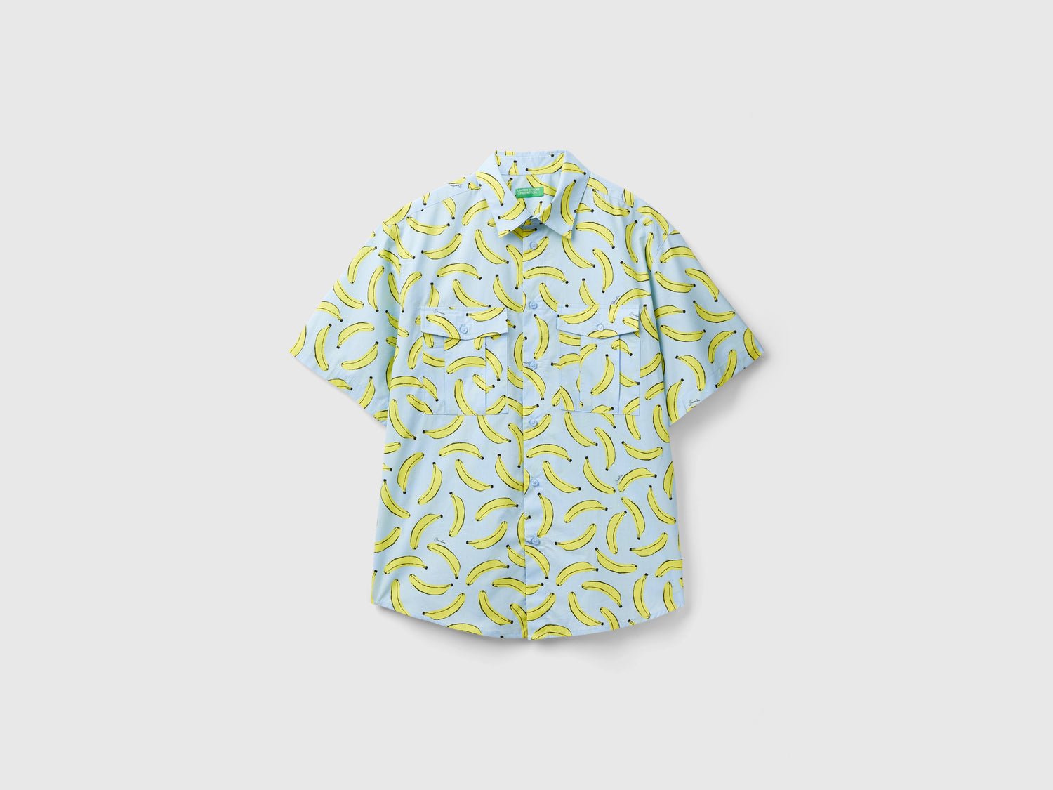 Camicia con pattern banane da uomo celeste | Benetton Outlet