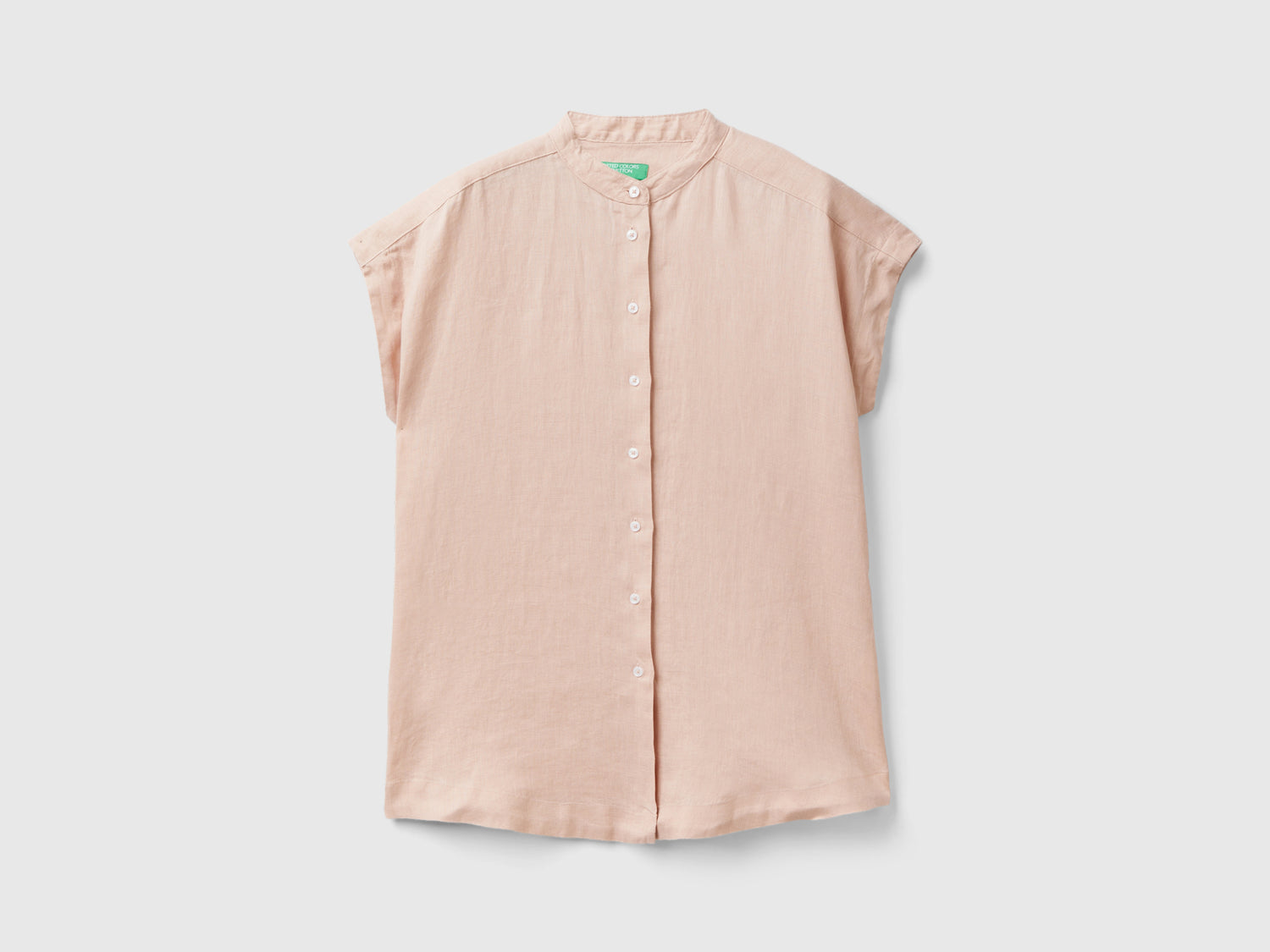 Camicia alla coreana in puro lino da donna rosa tenue | Benetton Outlet