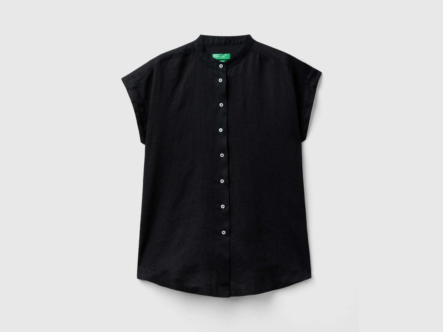 Camicia alla coreana in puro lino da donna nero | Benetton Outlet