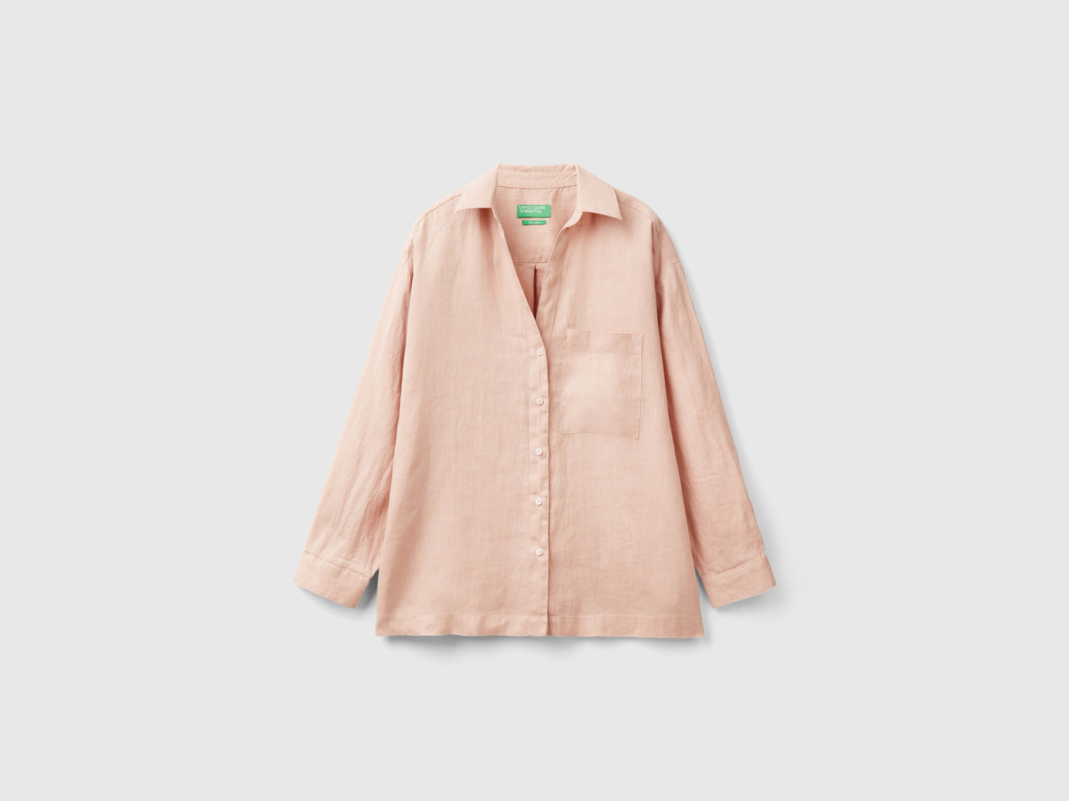 Camicia lunga in puro lino da donna rosa tenue | Benetton Outlet