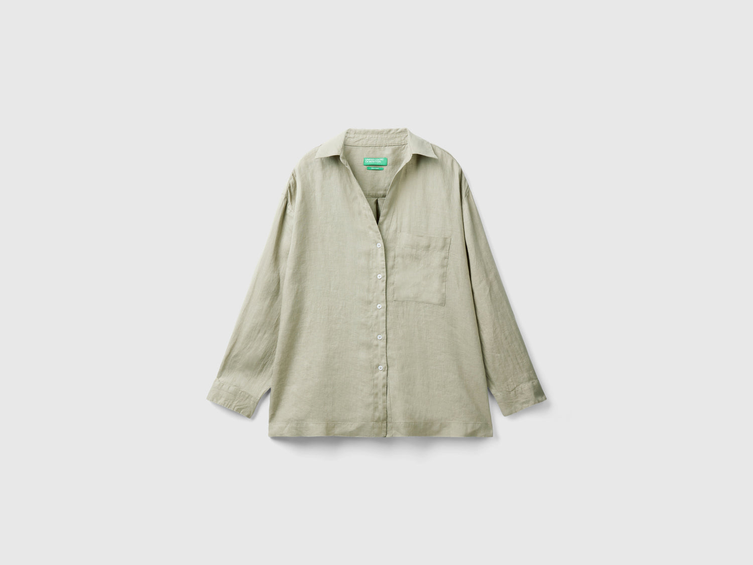 Camicia lunga in puro lino da donna verde | Benetton Outlet