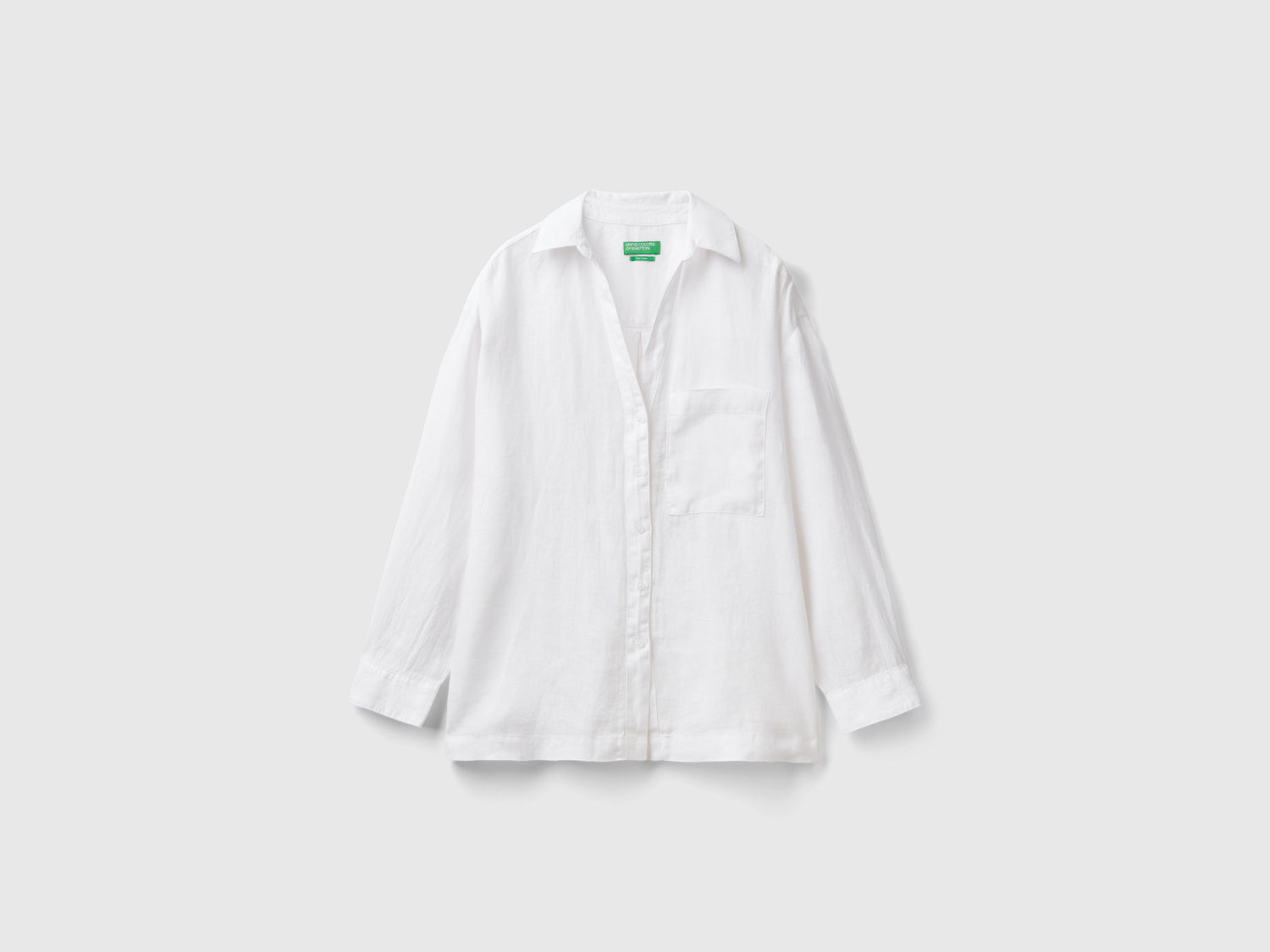 Camicia lunga in puro lino da donna bianco | Benetton Outlet