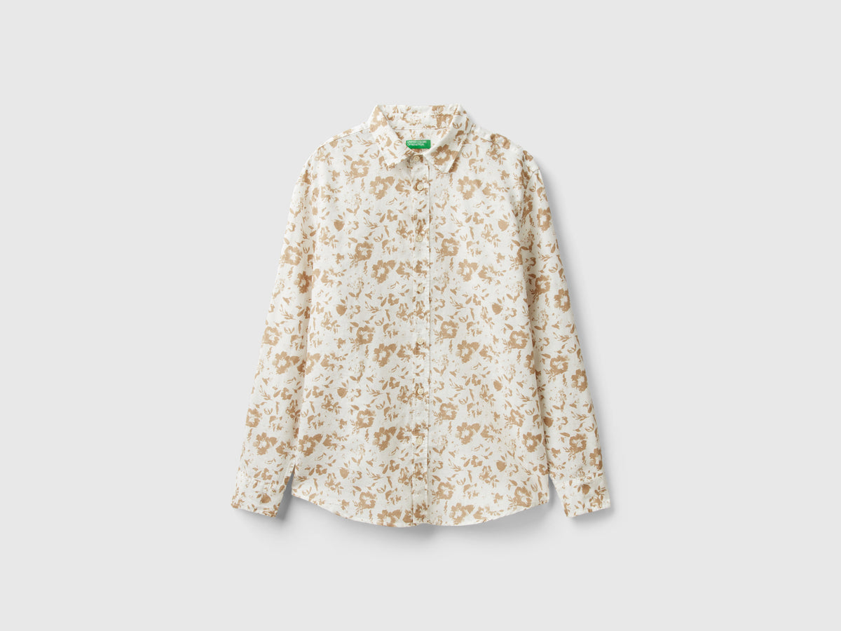 Camicia a fiori in misto lino