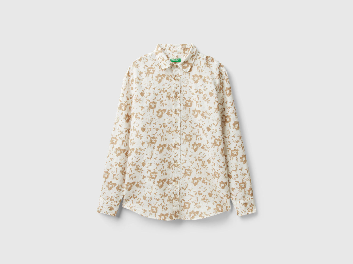 Camicia a fiori in misto lino da uomo beige | Benetton Outlet