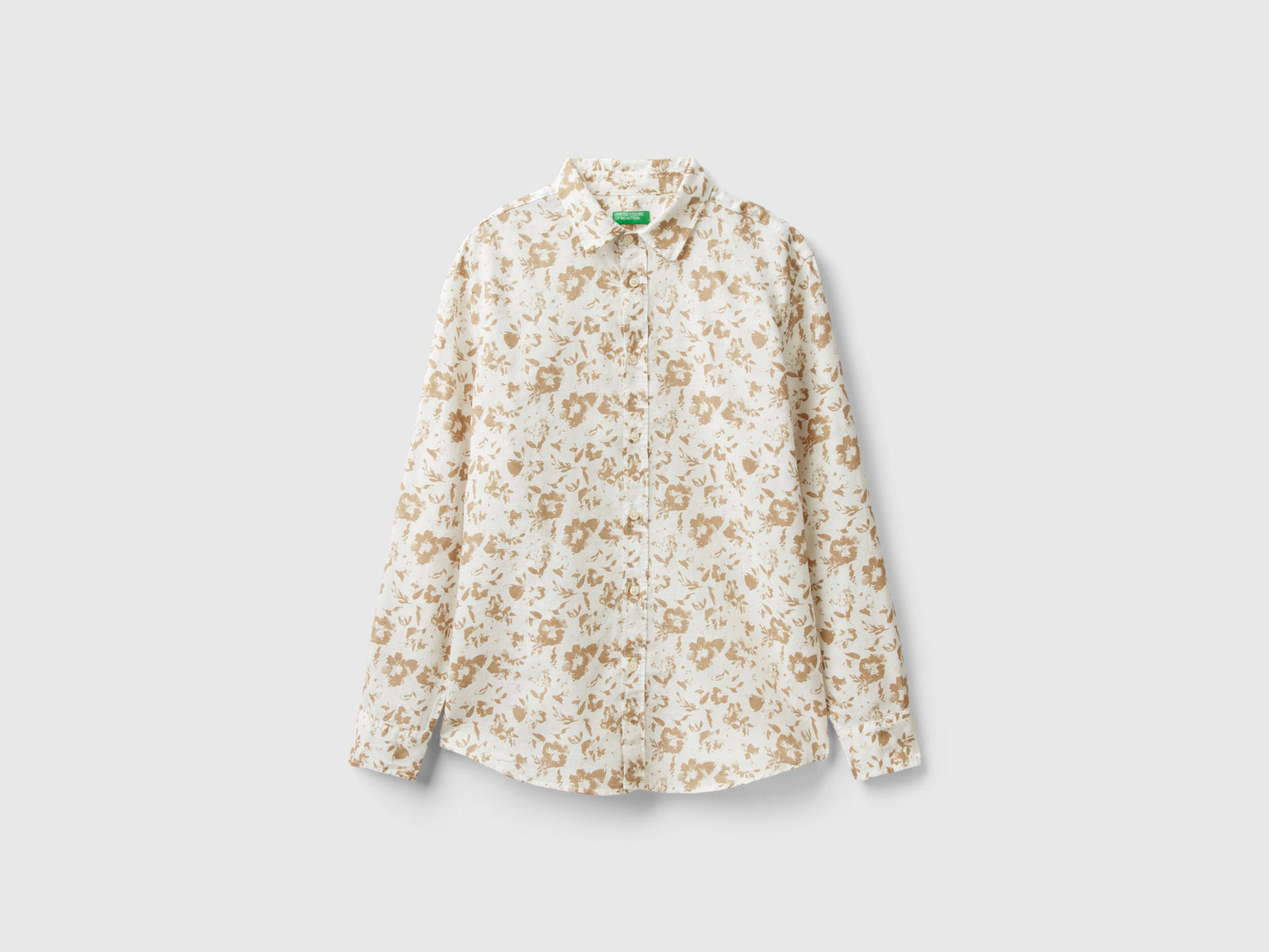 Camicia a fiori in misto lino da uomo beige | Benetton Outlet