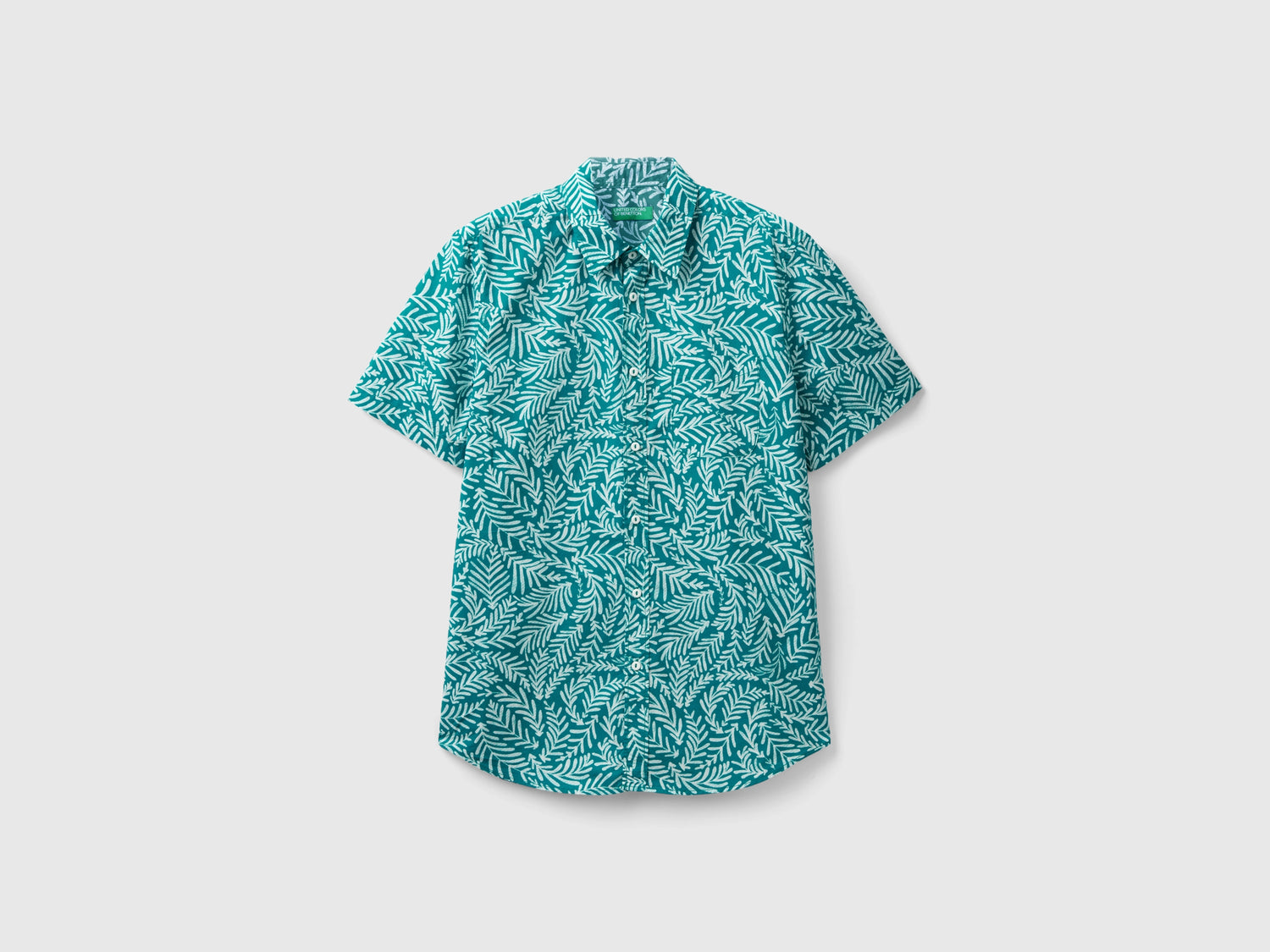 Camicia fantasia a manica corta da uomo verde acqua | Benetton Outlet