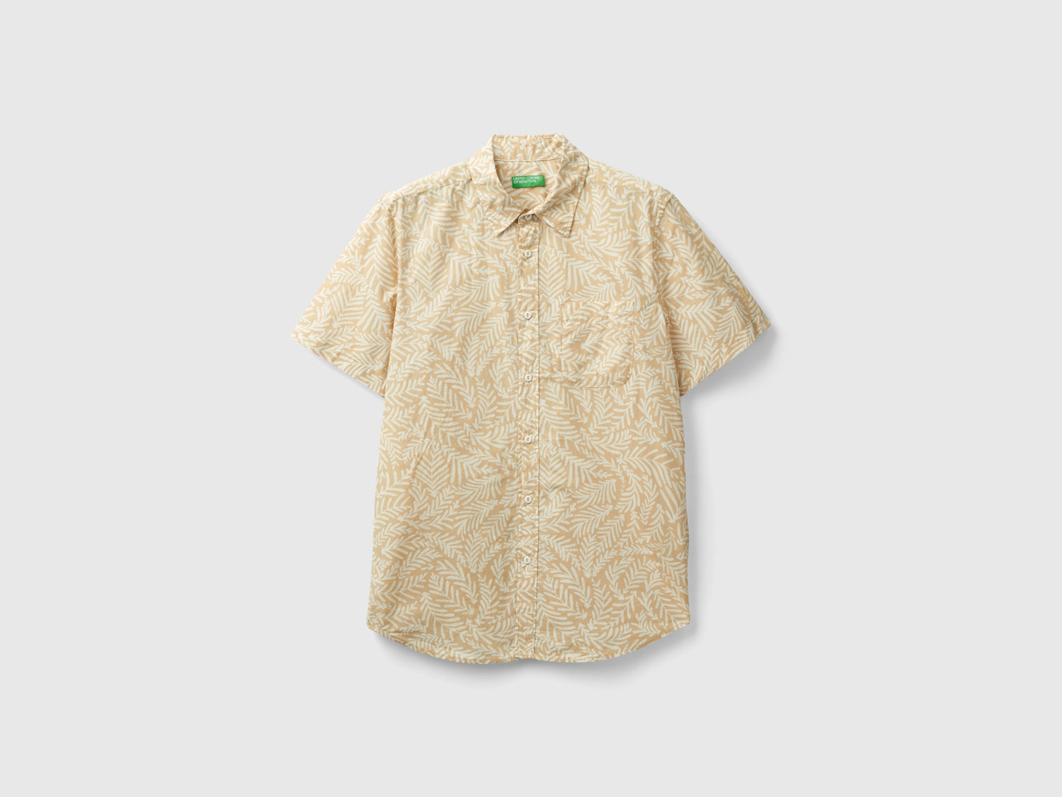 Camicia fantasia a manica corta da uomo beige | Benetton Outlet