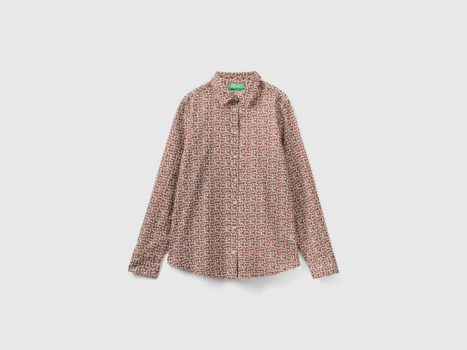 Camicia fantasia 100% cotone da donna marrone | Benetton Outlet