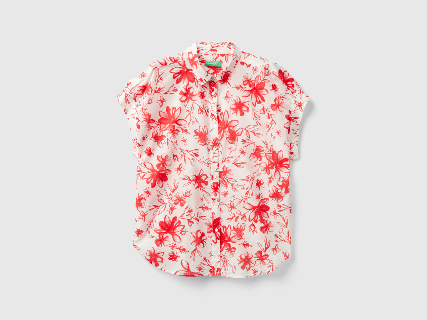 Camicia fantasia a manica corta da donna bianco panna | Benetton Outlet