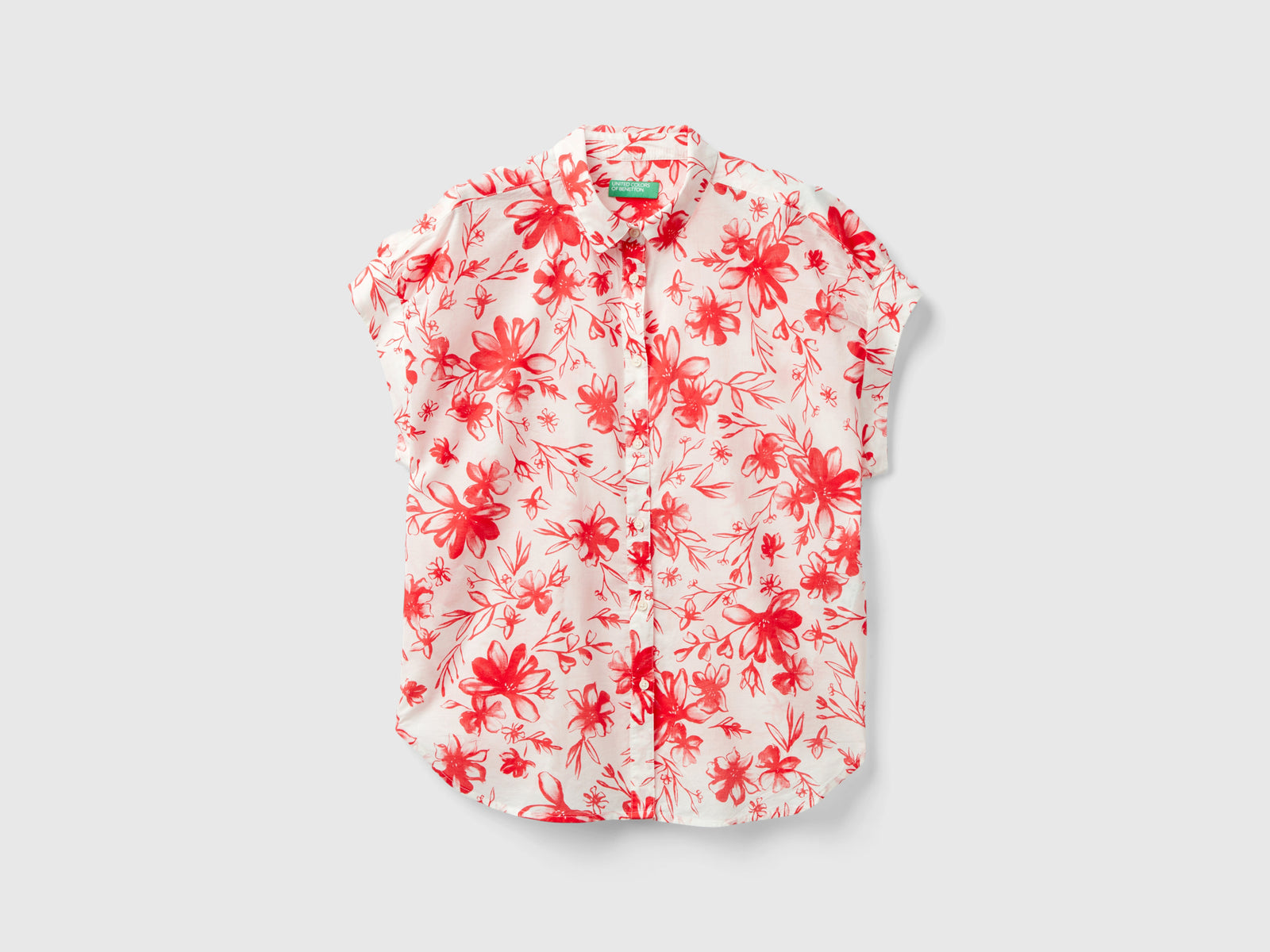Camicia fantasia a manica corta da donna bianco panna | Benetton Outlet