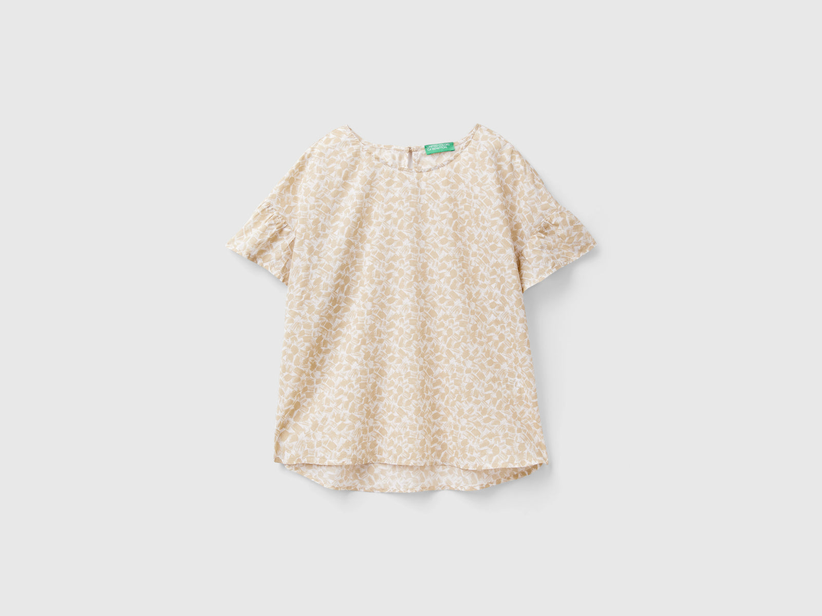 Blusa fantasia in cotone leggero da donna beige | Benetton Outlet