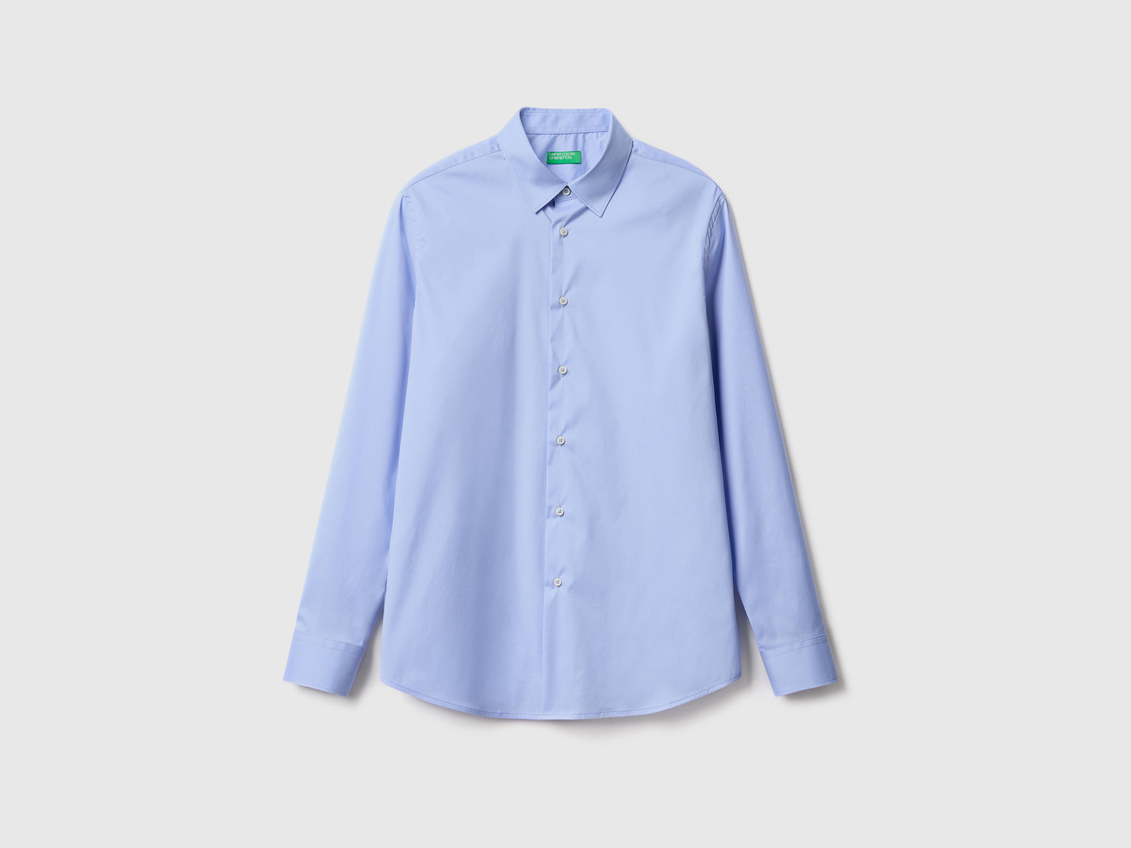 Camicia slim fit tinta unita da uomo celeste | Benetton Outlet