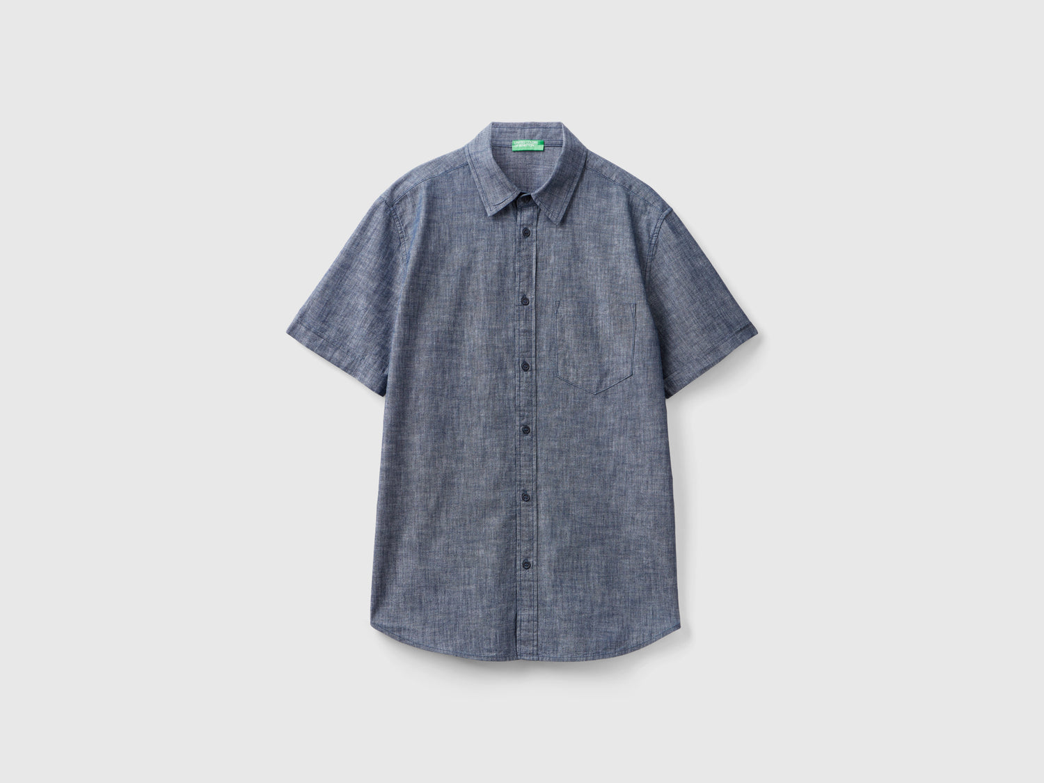 Camicia manica corta in chambray da uomo grigio | Benetton Outlet