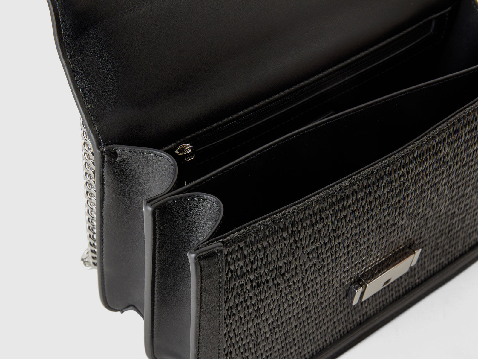 Borsa media effetto rafia da donna nero 3 | Benetton Outlet