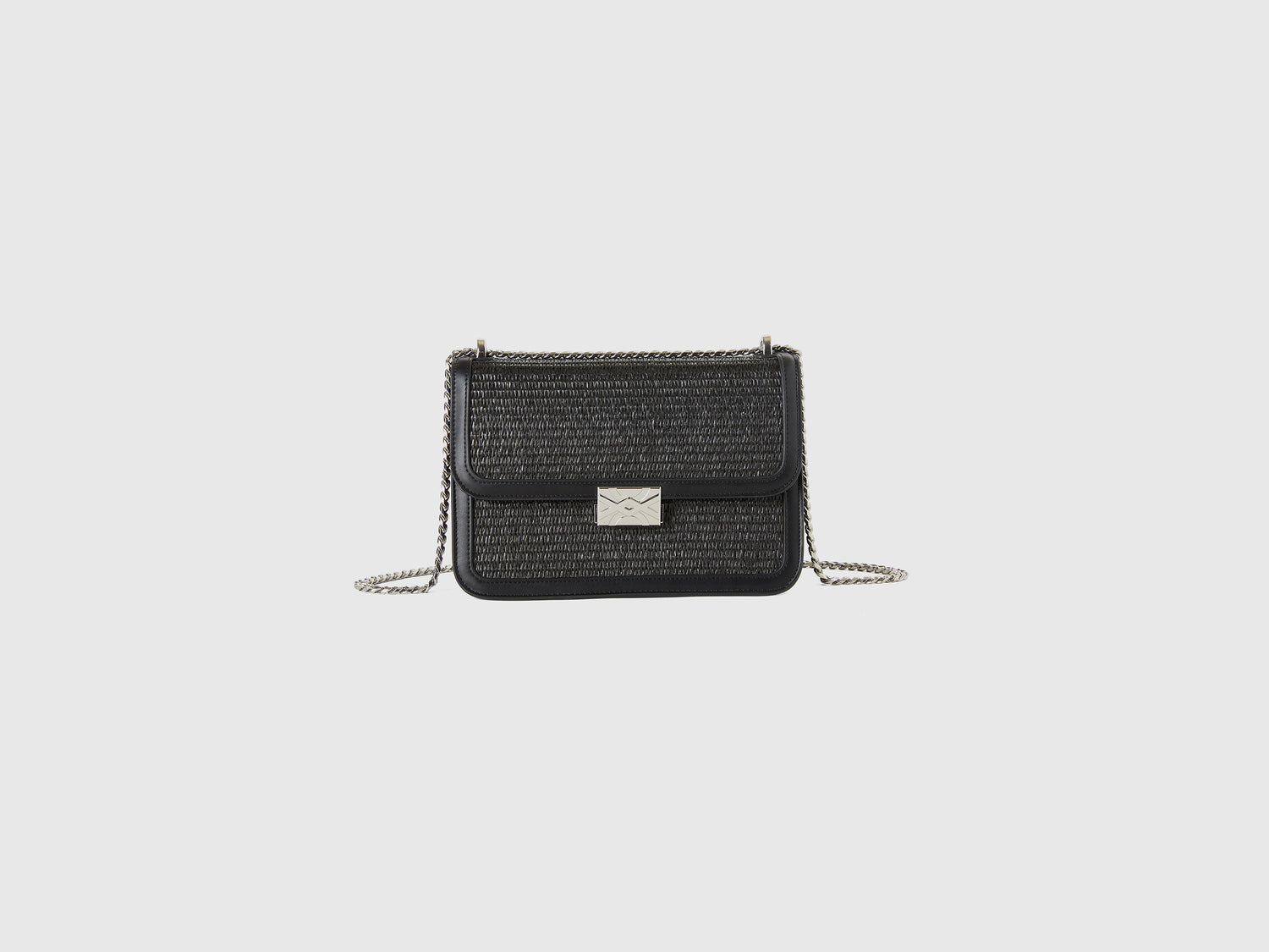 Borsa media effetto rafia da donna nero | Benetton Outlet