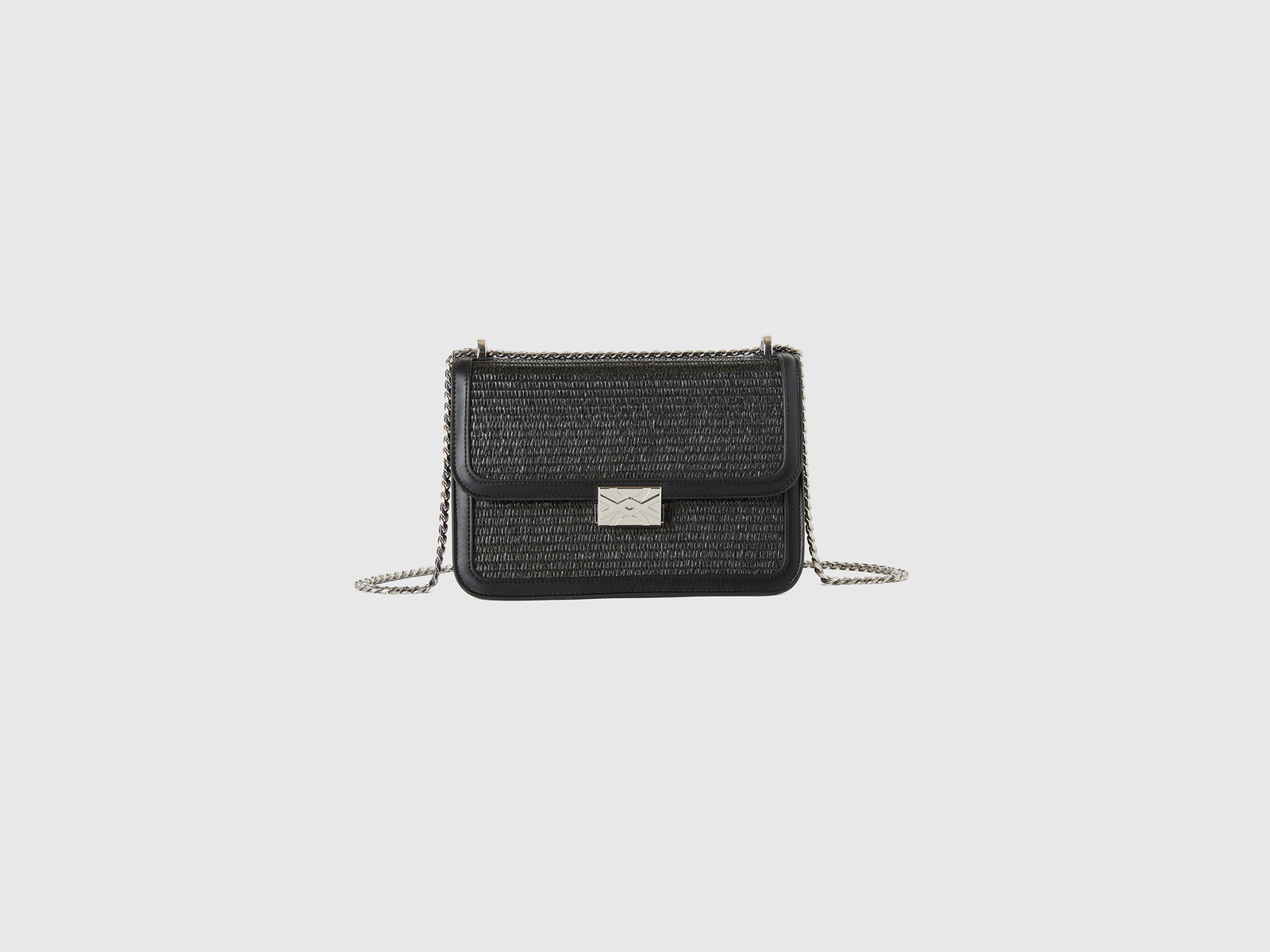 Borsa media effetto rafia da donna nero | Benetton Outlet