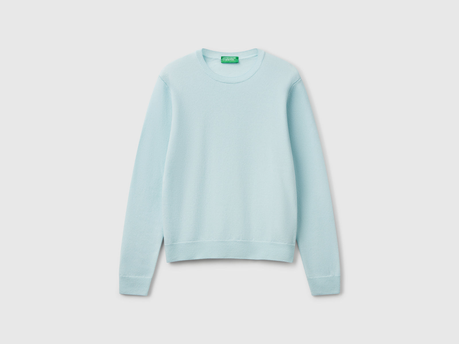 Maglia girocollo in lana Merino da donna turchese | Benetton Outlet