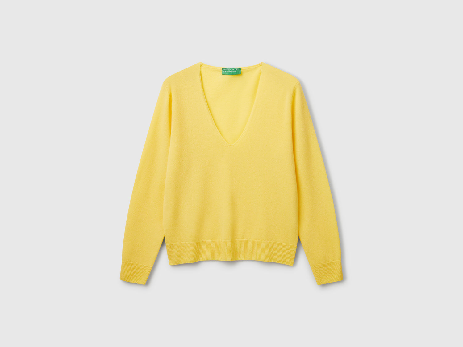 Pure Merino Wool V-Neck Sweater da donna giallo | Benetton Outlet