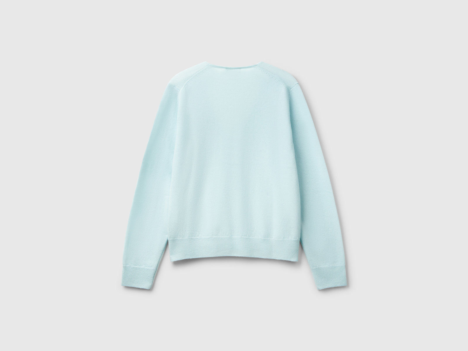 Maglione con scollo a V in pura lana Merino da donna turchese 2 | Benetton Outlet