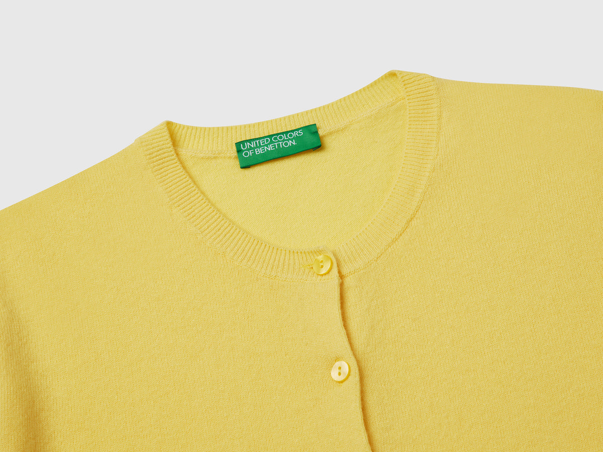 Crew neck cardigan in pure Merino wool