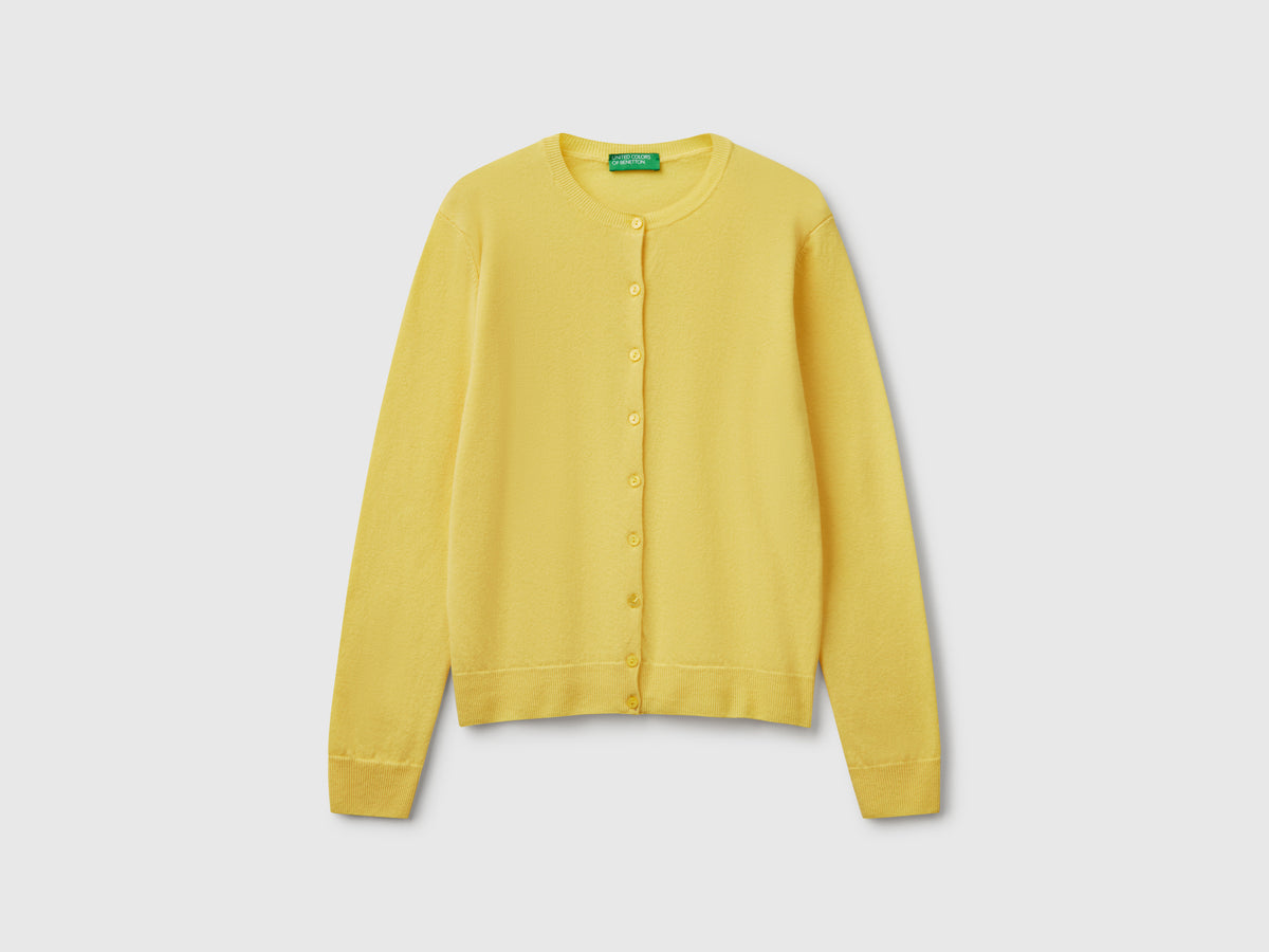Crew neck cardigan in pure Merino wool