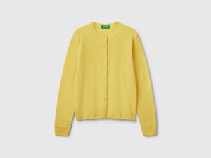 Crew neck cardigan in pure Merino wool