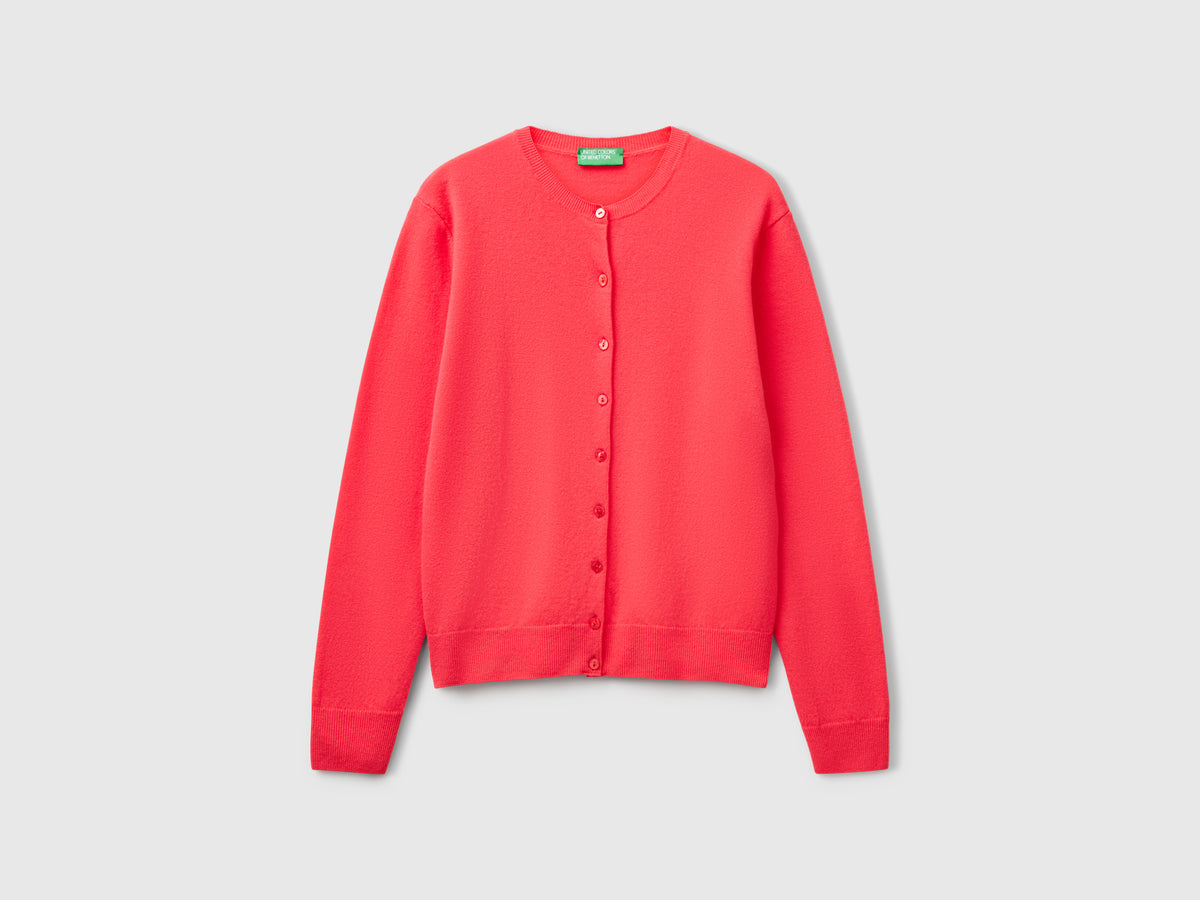 Cardigan girocollo in pura lana Merino
