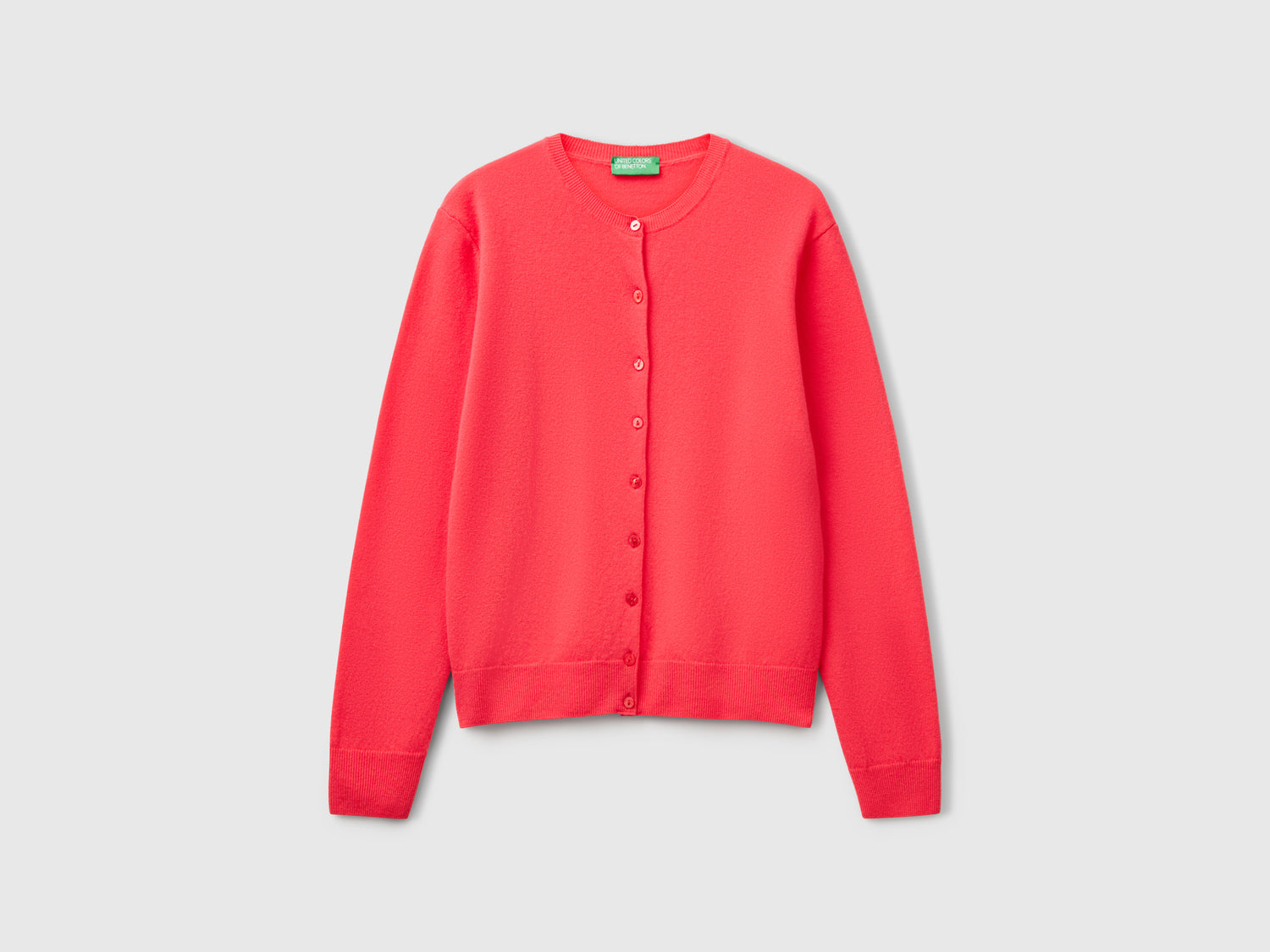 Cardigan girocollo in pura lana Merino da donna ciclamino | Benetton Outlet