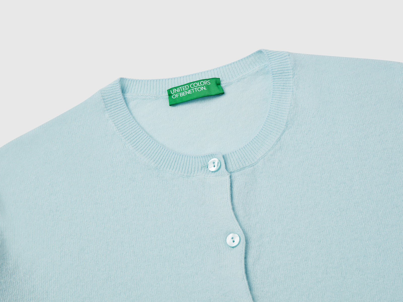 Cardigan girocollo in pura lana Merino da donna turchese 3 | Benetton Outlet