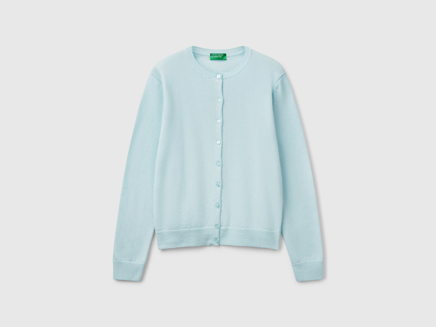 Cardigan girocollo in pura lana Merino da donna turchese | Benetton Outlet