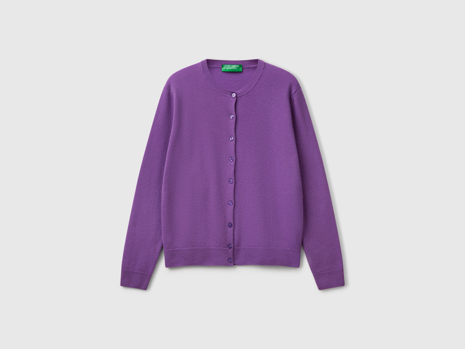 Crew neck cardigan in pure Merino wool da donna viola | Benetton Outlet