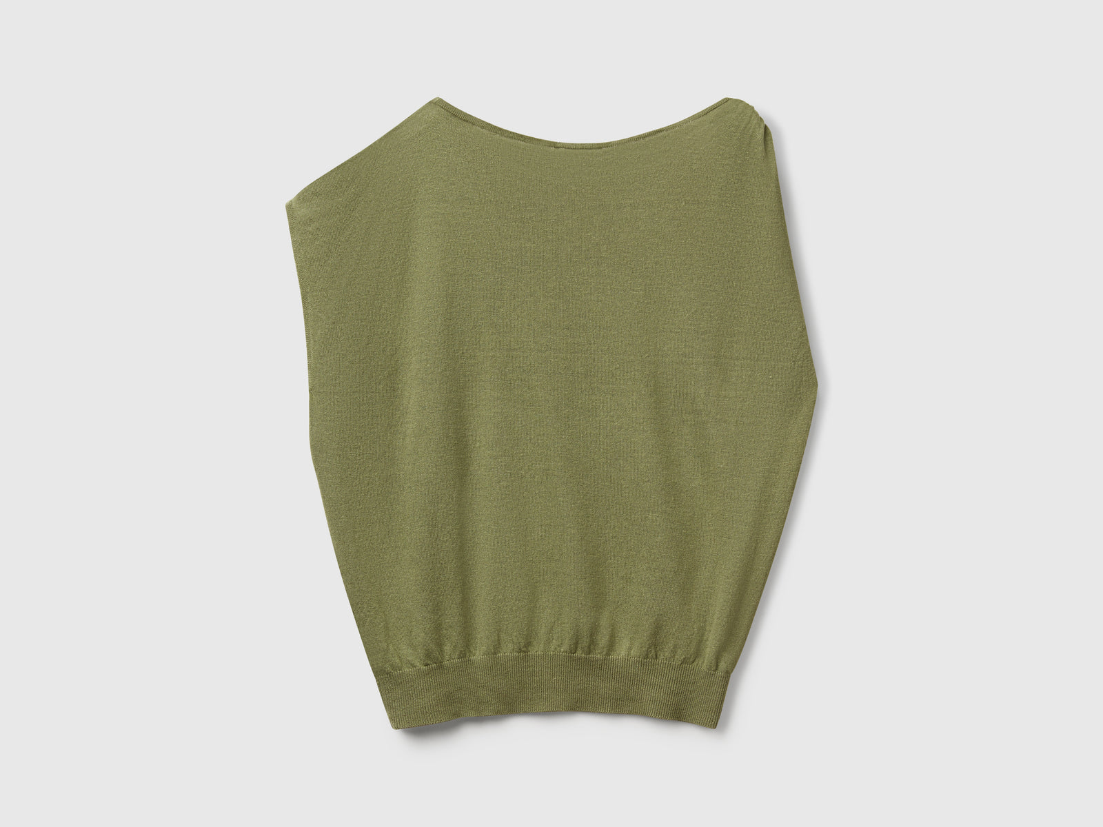 Maglia asimmetrica in misto lino da donna verde oliva 2 | Benetton Outlet