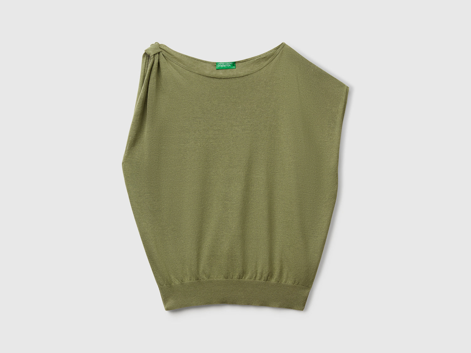 Maglia asimmetrica in misto lino da donna verde oliva | Benetton Outlet