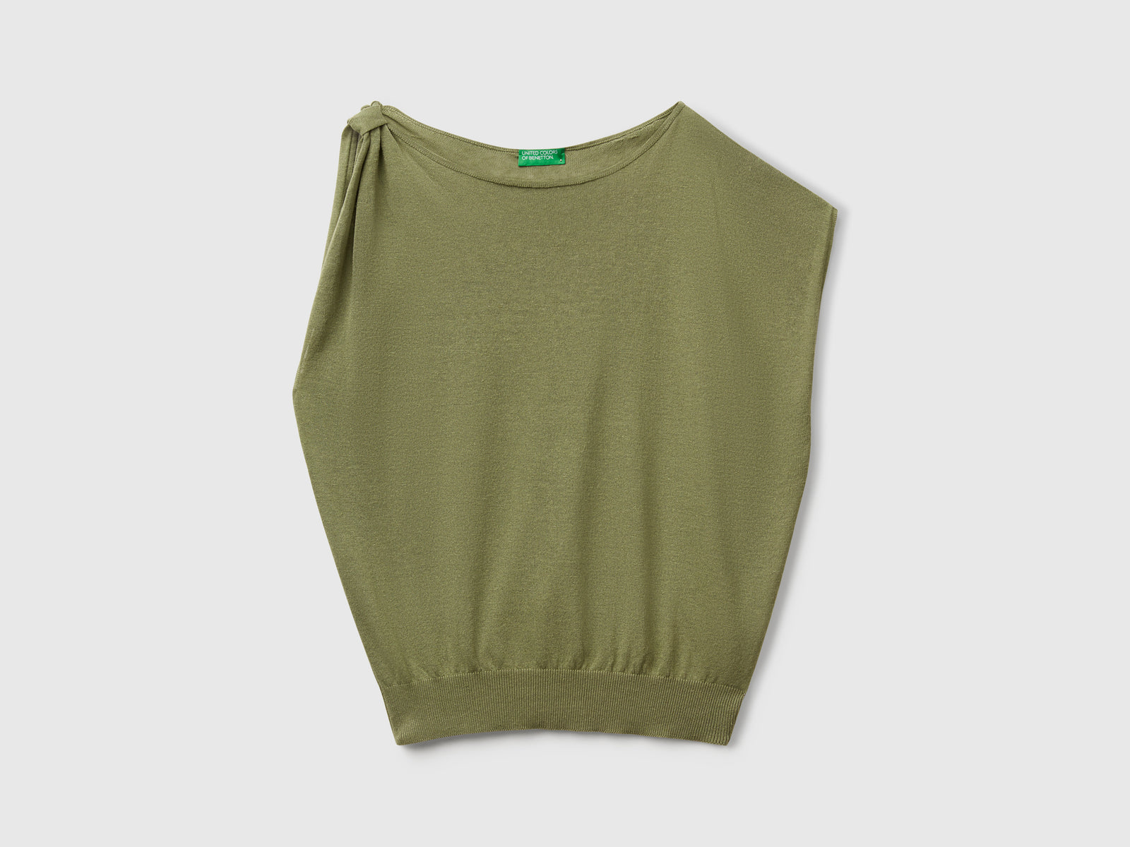 Maglia asimmetrica in misto lino da donna verde oliva | Benetton Outlet