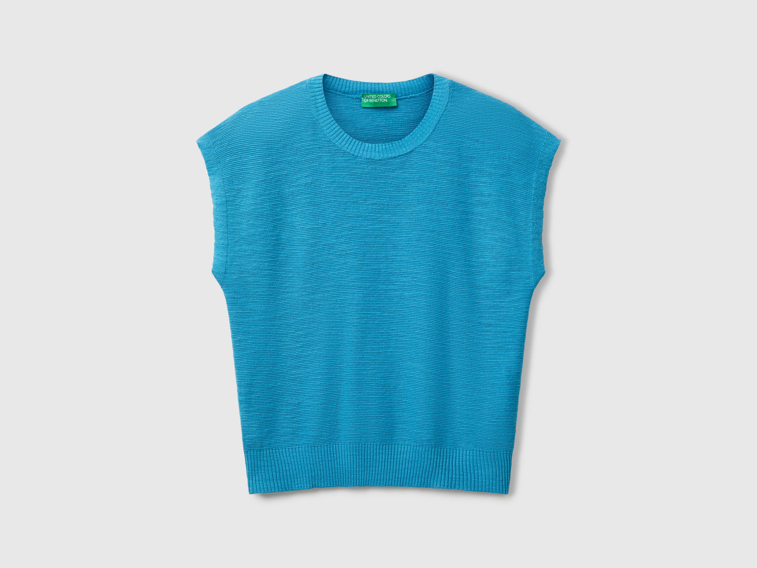 Gilet in misto cotone e lino da donna verde ottanio | Benetton Outlet
