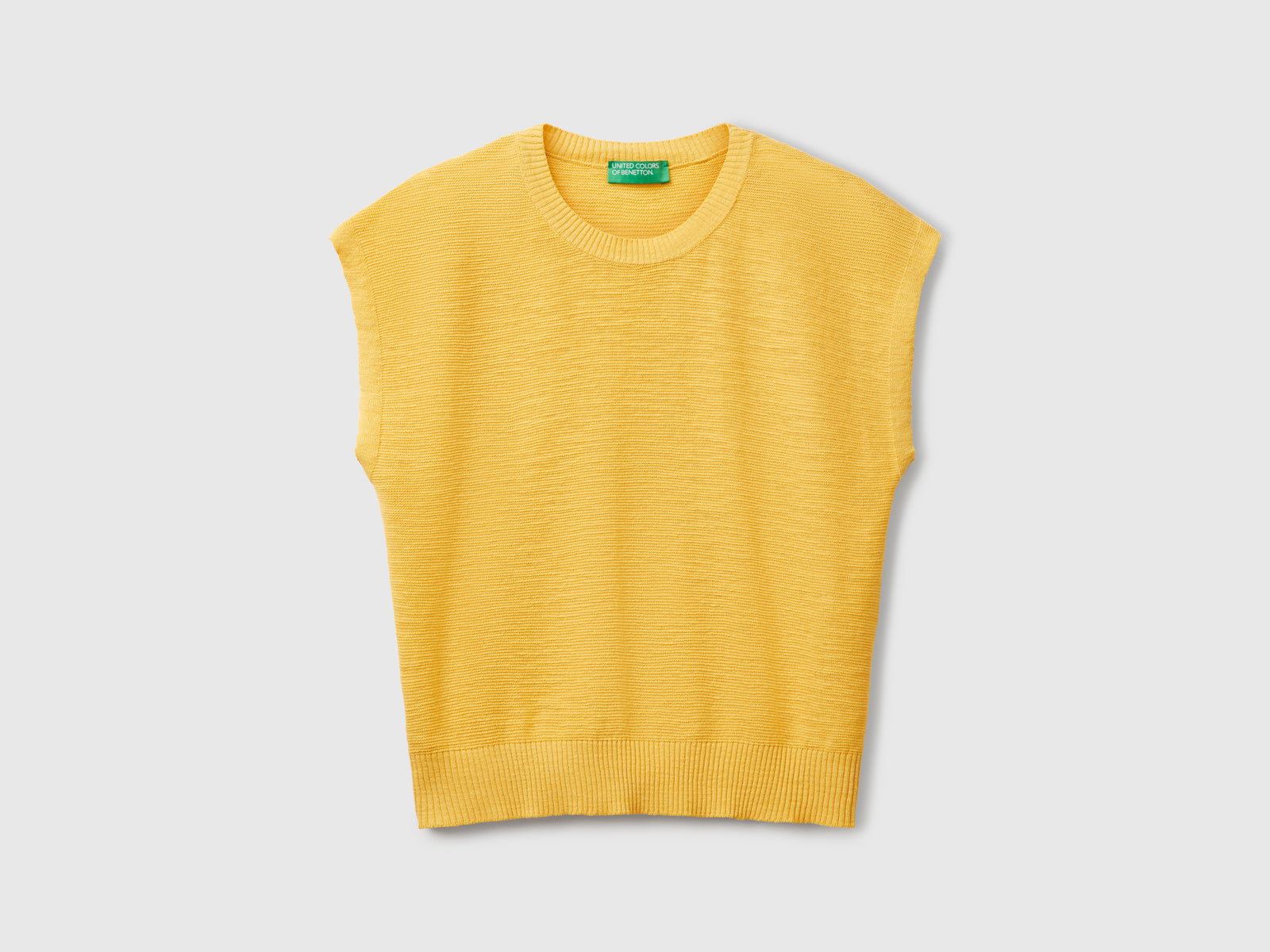 Gilet in misto cotone e lino da donna senape | Benetton Outlet
