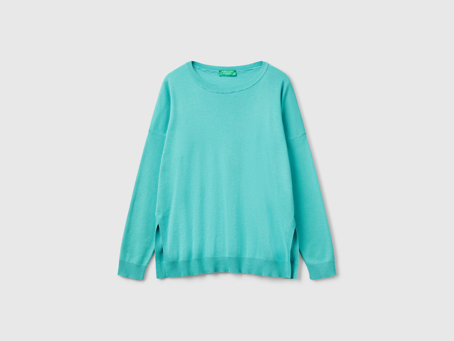 Maglia in cotone over fit da donna verde acqua | Benetton Outlet