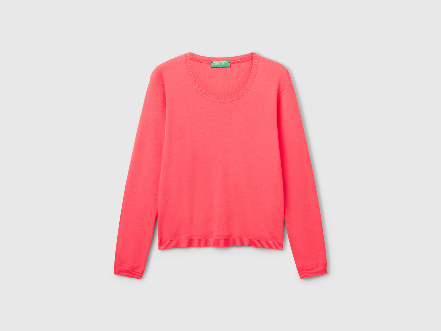Crew neck sweater in pure cotton da donna fucsia | Benetton Outlet
