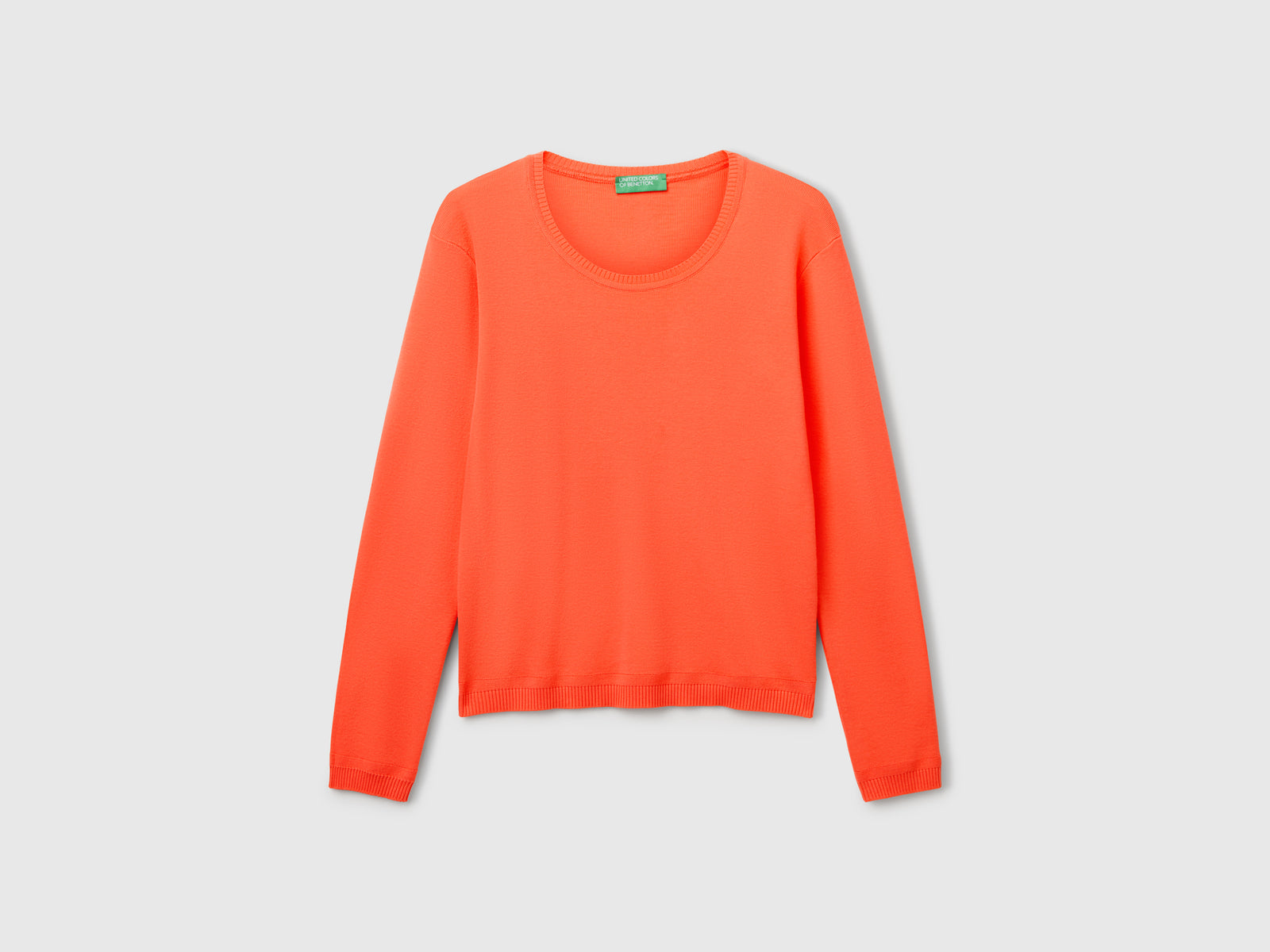 Crew neck sweater in pure cotton da donna arancione | Benetton Outlet