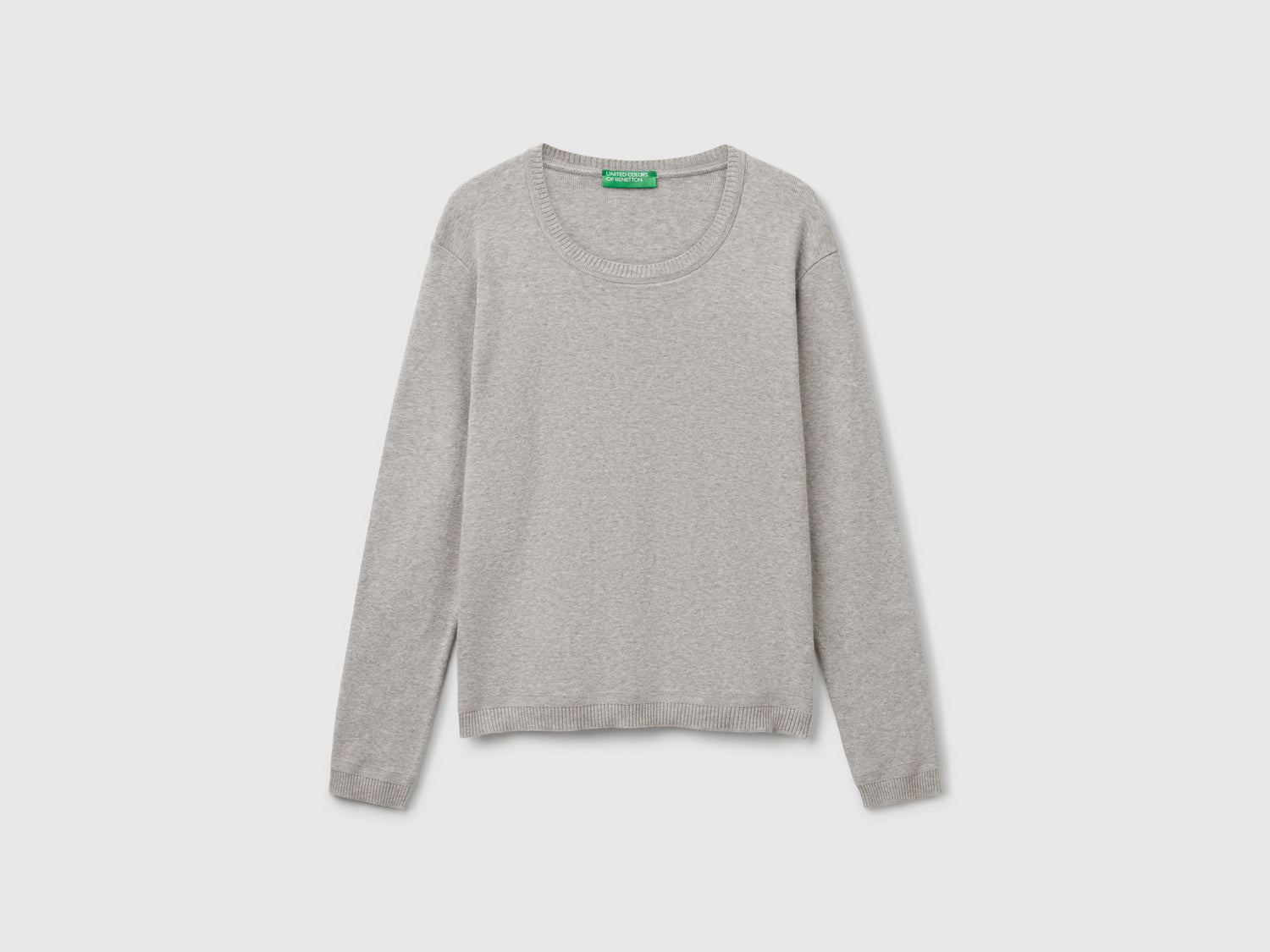 Maglia girocollo in puro cotone da donna grigio chiaro | Benetton Outlet
