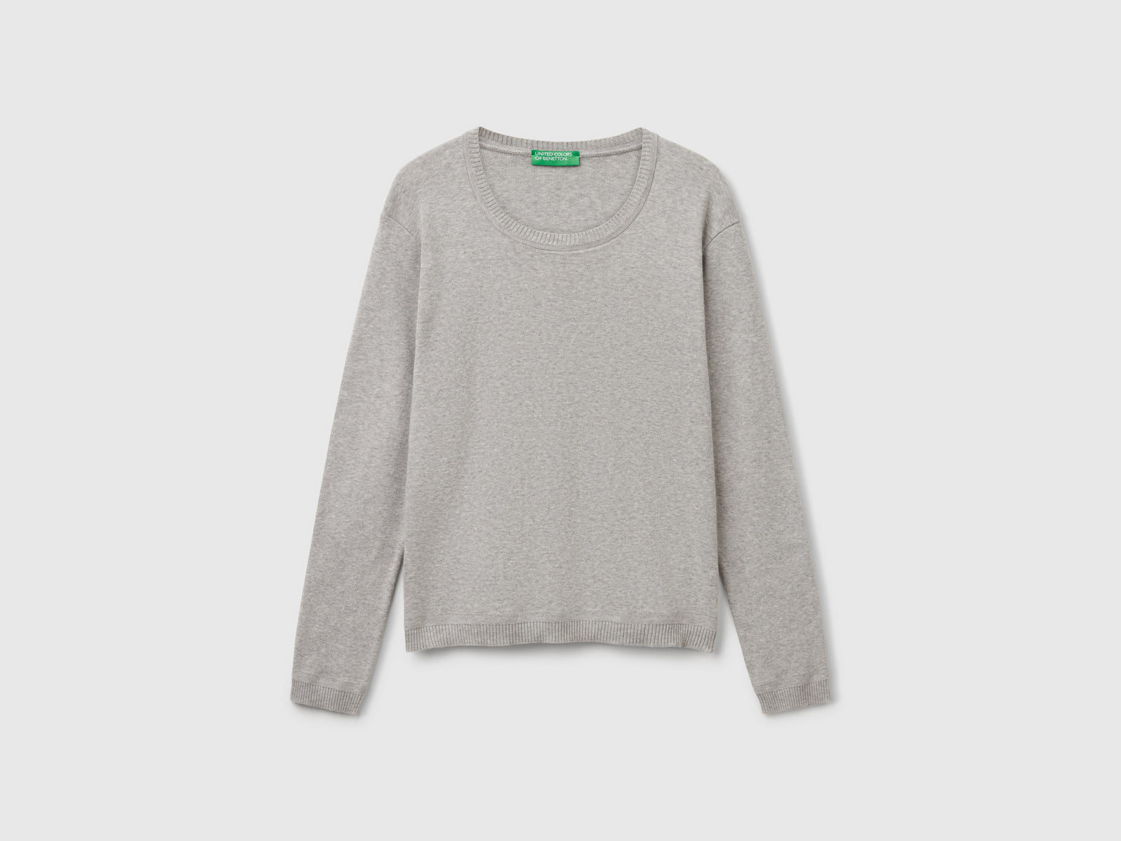 Maglia girocollo in puro cotone da donna grigio chiaro | Benetton Outlet