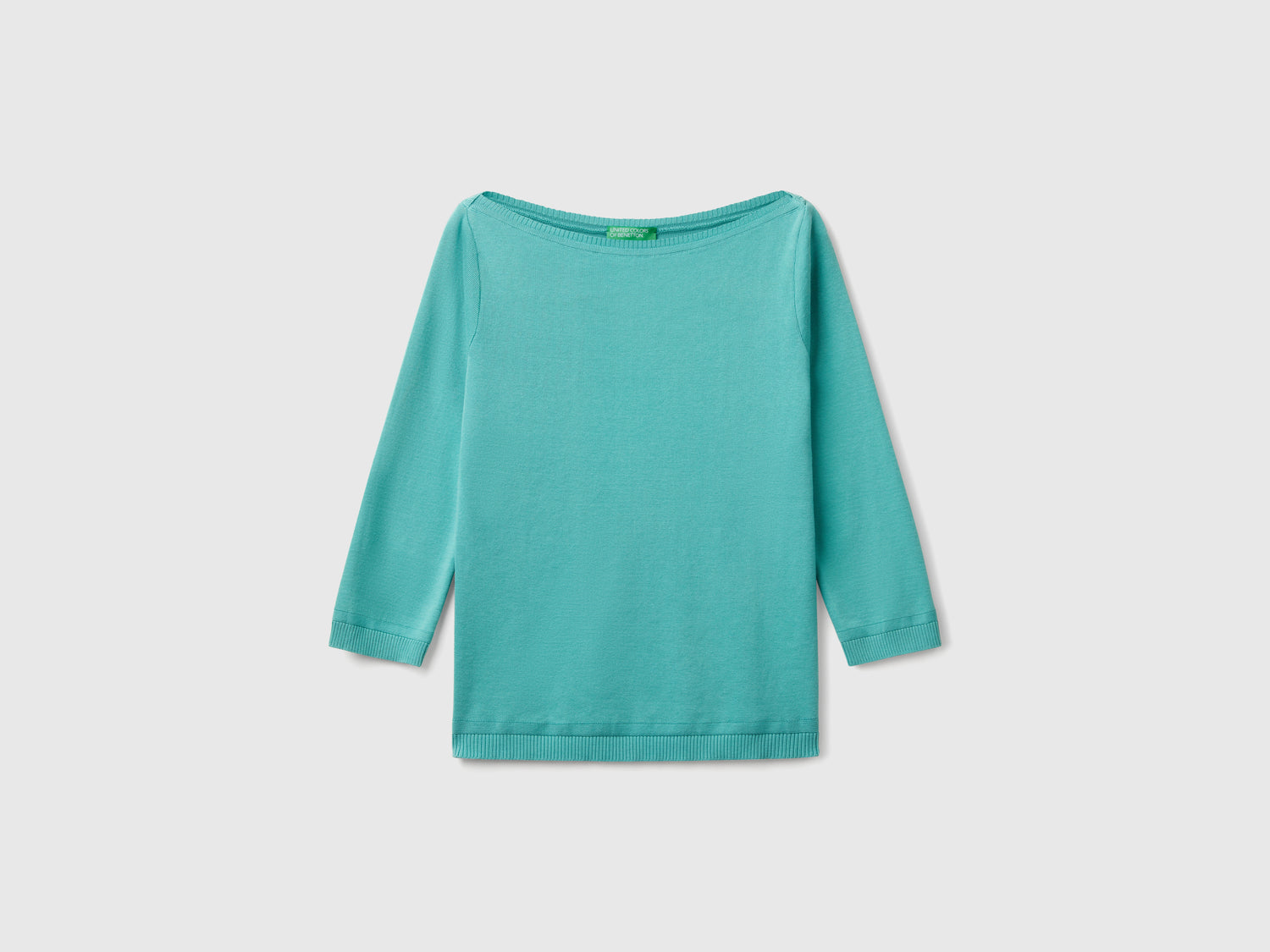 Maglia 100% cotone con scollo a barchetta da donna verde acqua | Benetton Outlet
