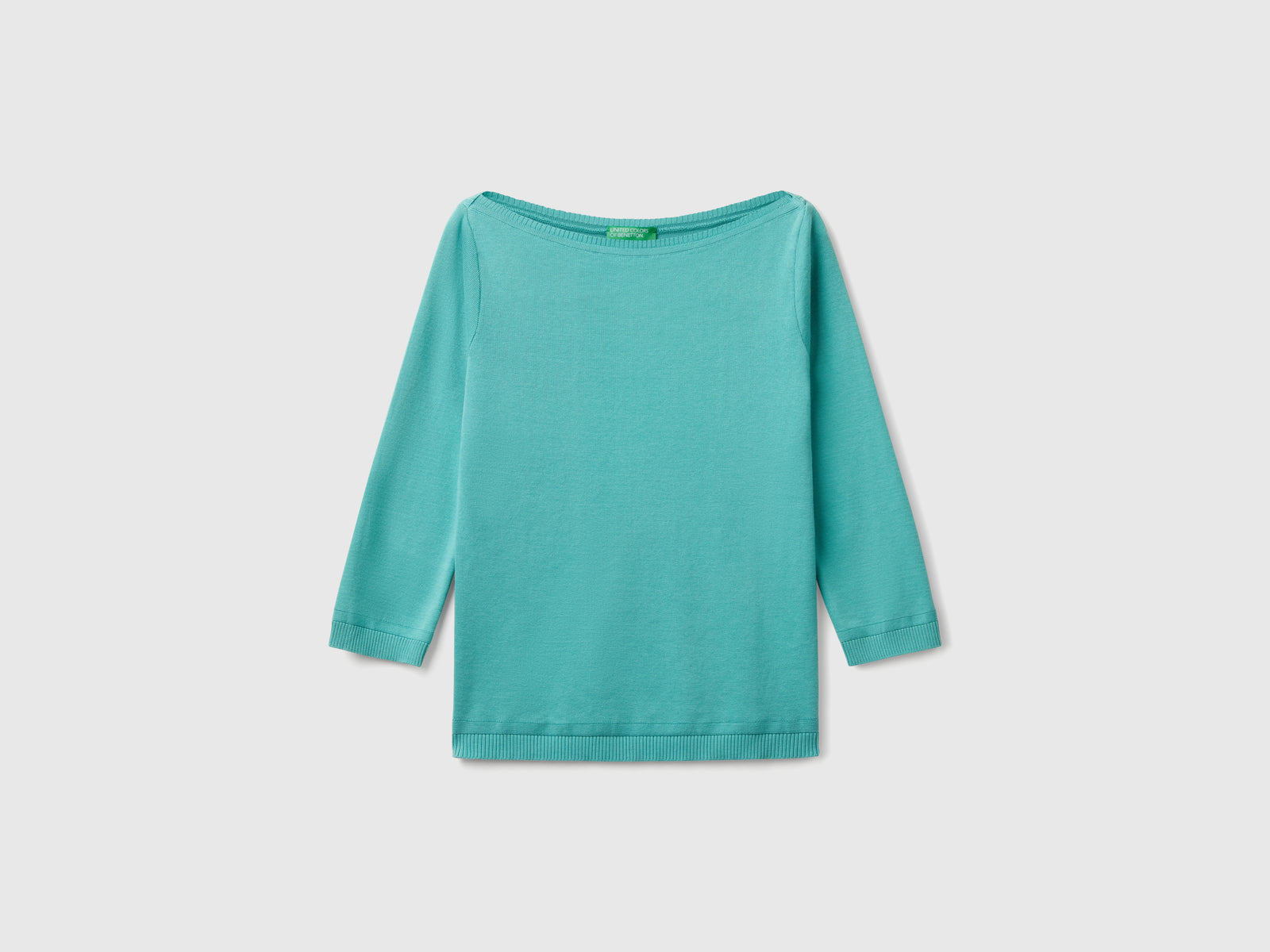 Maglia 100% cotone con scollo a barchetta da donna verde acqua | Benetton Outlet
