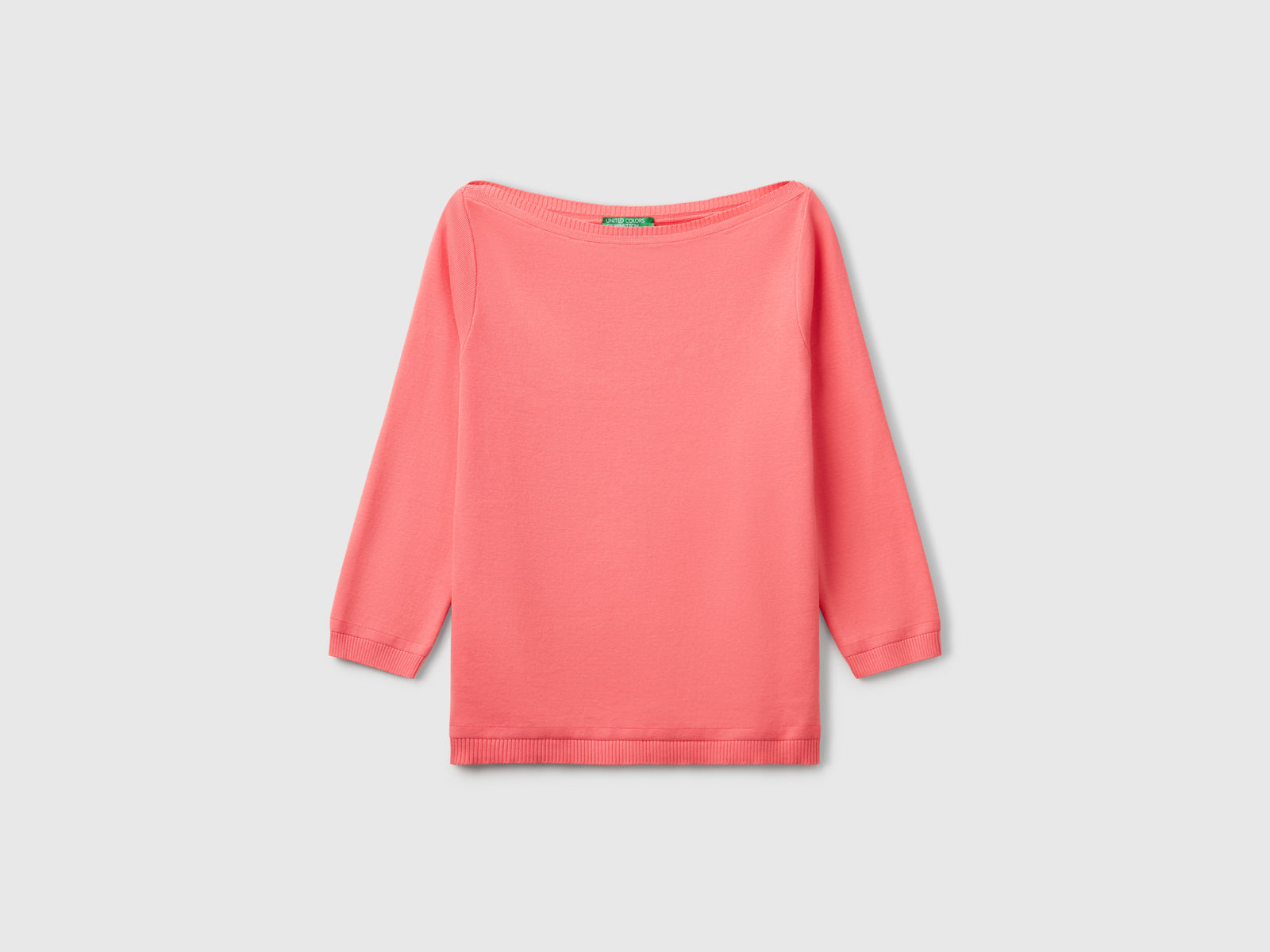 Maglia 100% cotone con scollo a barchetta da donna fucsia | Benetton Outlet