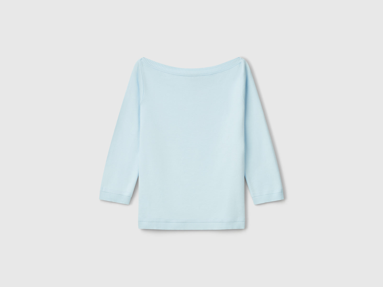 Maglia 100% cotone con scollo a barchetta da donna celeste | Benetton Outlet