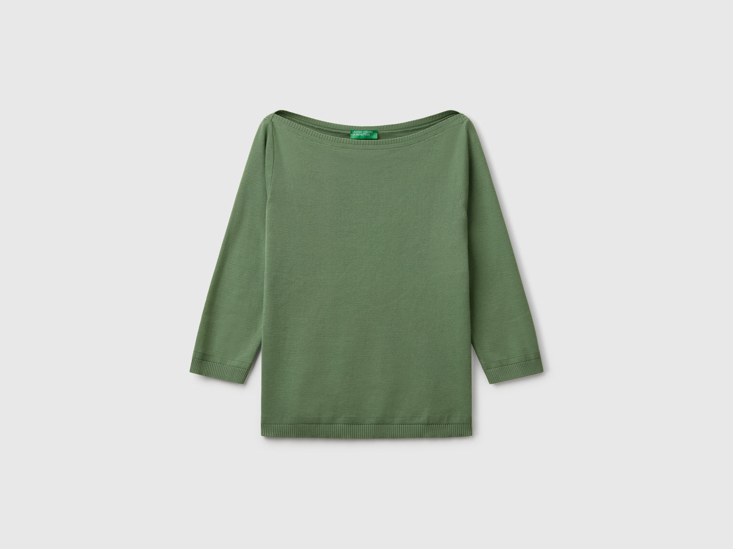 Maglia 100% cotone con scollo a barchetta da donna verde scuro | Benetton Outlet