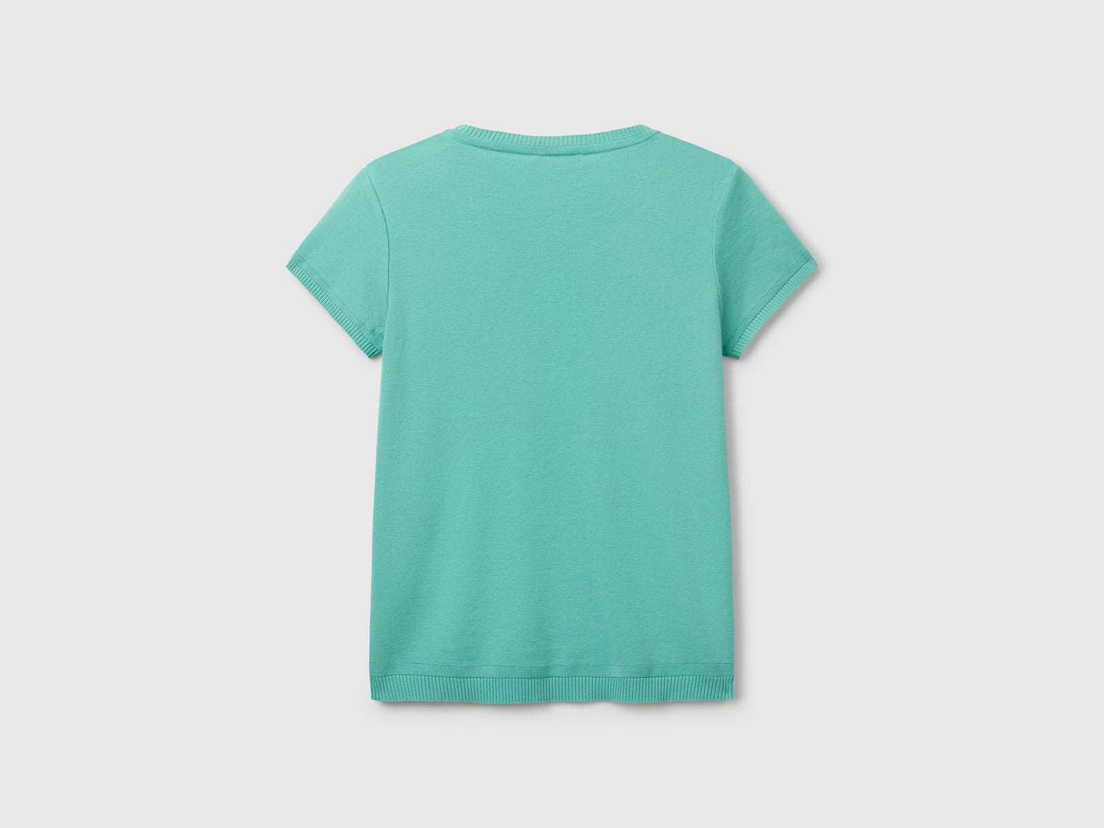 Maglia a manica corta in 100% cotone da donna verde acqua 2 | Benetton Outlet