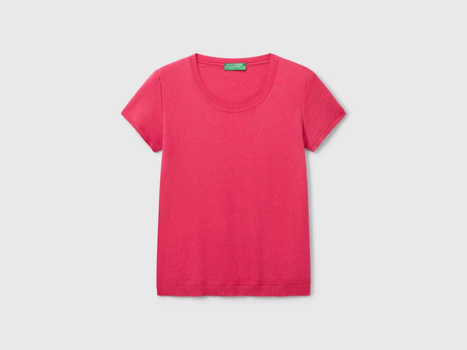 Maglia a manica corta in 100% cotone da donna fragola | Benetton Outlet
